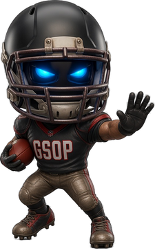 GSOP bobblehead throwing a stiff-arm